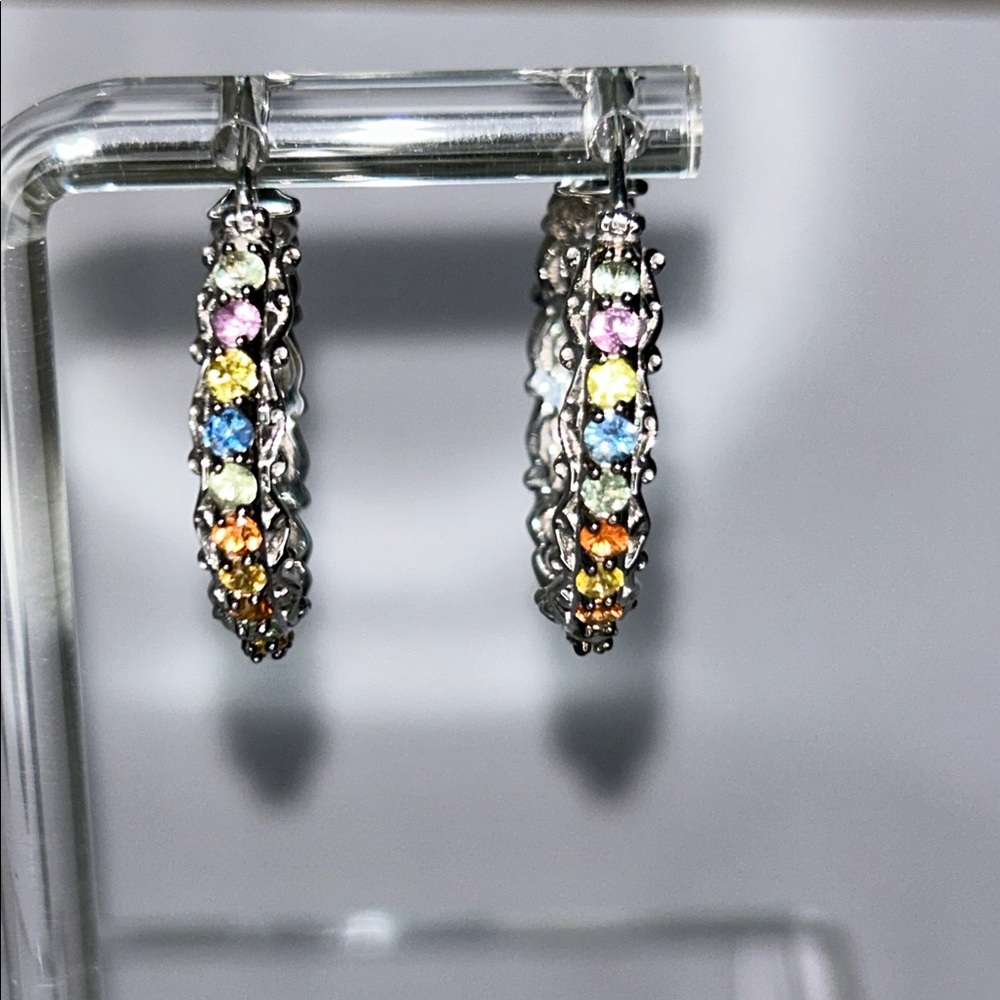 NWT Gems En Vogue Sterling Palladium Multi Sapphire Genuine Gemstone Earrings